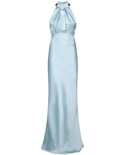 Saloni Light Halter Long Dress - Blue