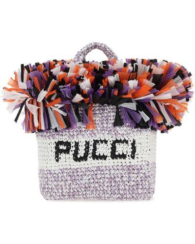 Emilio Pucci Multicolor Raffia Handbag - White