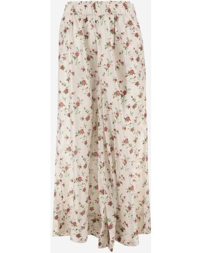 Péro Silk Pants With Floral Pattern - Natural