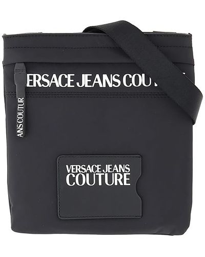 Versace Fabric Crossbody Bag With Logo Details - Black