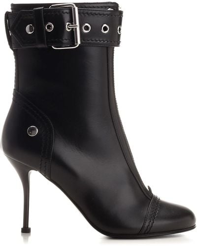 Alexander McQueen Leather Ankle Boots With Buckle - Black
