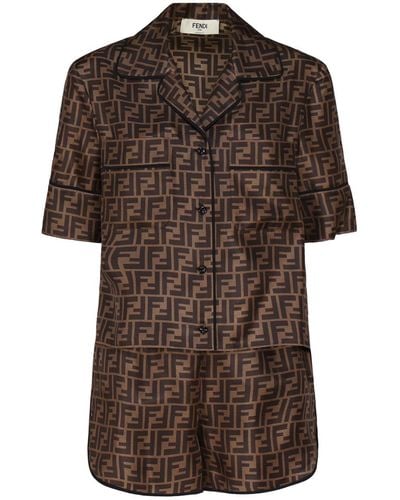 Fendi Pajama Style Set With Short Sleeve Pajamas - Brown
