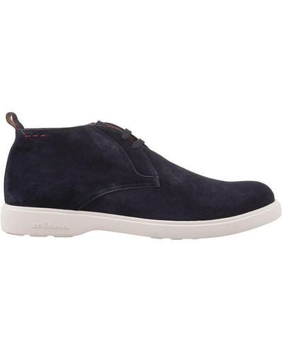 Kiton Suede Laced Leather Ankle Boots - Blue