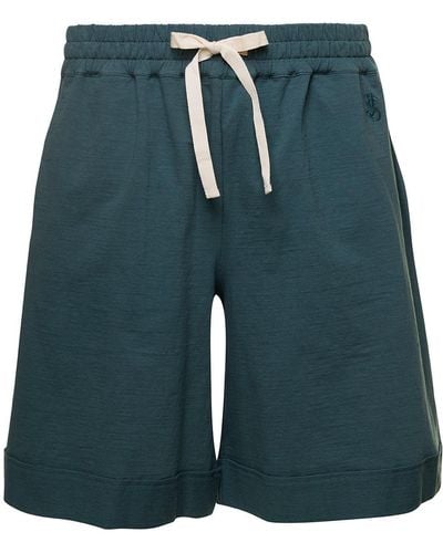 Jil Sander Petrol Shorts With Drawstring In Stretch Cotton - Green