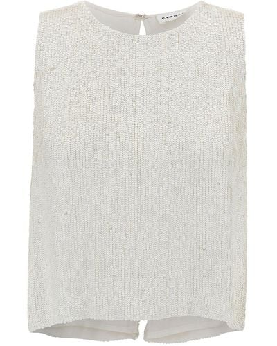 P.A.R.O.S.H. White Sleeveless Blouse With All-over Paillettes In Viscose Woman