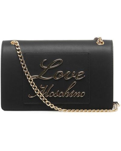 Moschino Logo Lettering Chain Linked Shoulder Bag - Black