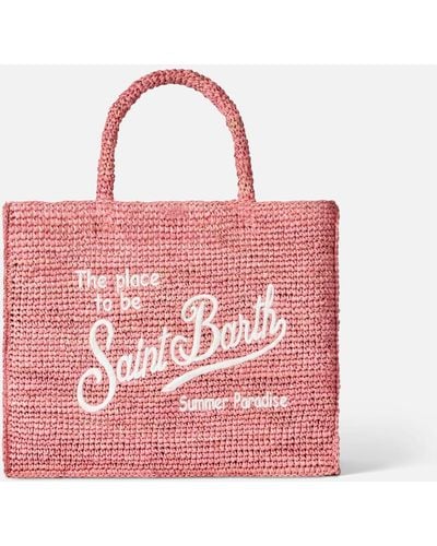Mc2 Saint Barth Vanity Raffia Bag With Saint Barth Embroidery - Pink