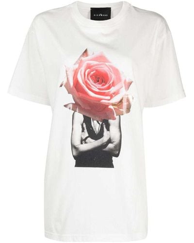 John Richmond Cottont-shirt With "rose" Decorative Print - White