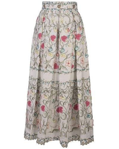 Elie Saab Cotton Embroidered Garden Long Skirt - White