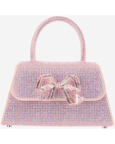 Self-Portrait Satin Bow Handbag With Rhinestones - Pink
