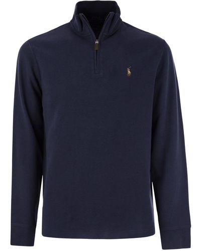 Polo Ralph Lauren Ribbed Pullover With Zip - Blue