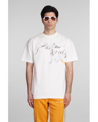 Palm Angels T-shirt In Beige Cotton - White