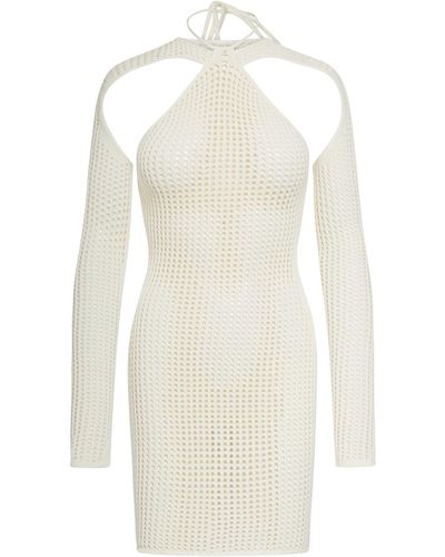 ANDREADAMO Fishnet Knit Halter Neck Mini Dress With - White