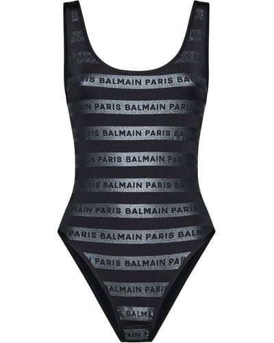 Balmain Logo-tape Stripe Swimsuit - Black