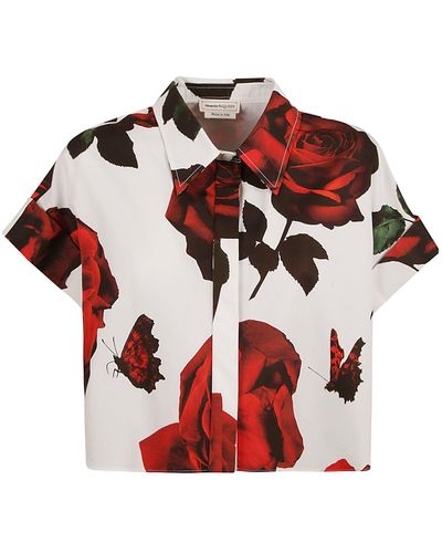 Alexander McQueen Floral Cropped Oversize Shirt - Red