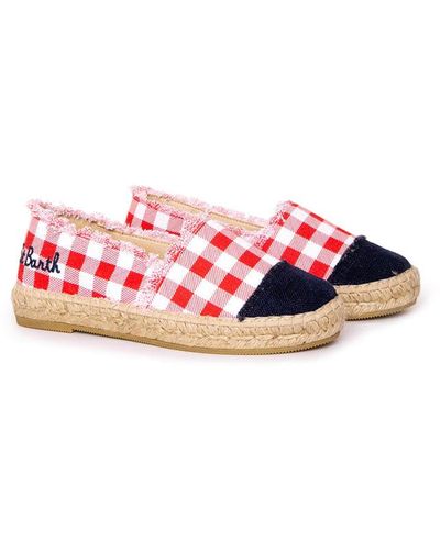 Mc2 Saint Barth Gingham Canvas Espadrillas With Embroidery - Red