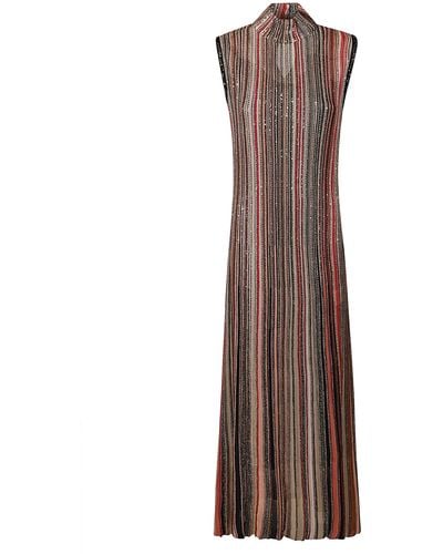 Missoni Sequin-embellished Sleeveless Striped Dress - Brown