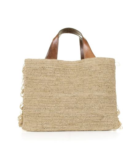 IBELIV Onja Medium Double Handle Bag With Fringes - Natural