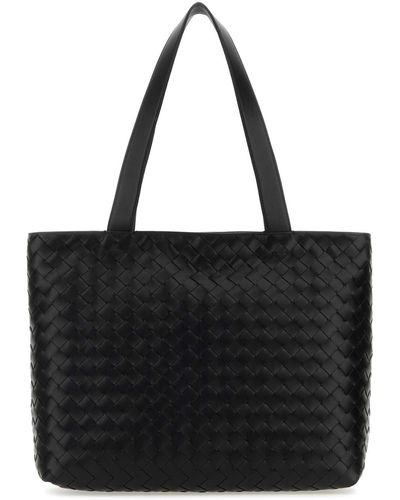Bottega Veneta Leather Small Intrecciato Shopping Bag - Black