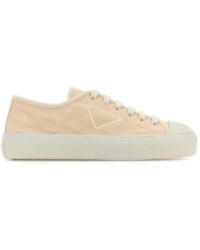Prada Triangle Logo Lace-up Sneakers - Natural