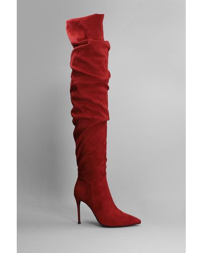 Jeffrey Campbell Pillar-h2 High Heels Boots In Bordeaux Suede - Red
