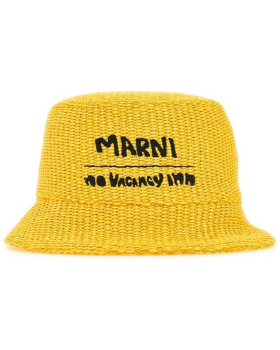 Marni Raffia Bucket Hat - Yellow