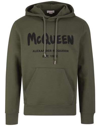 Alexander McQueen Man Military Green Mcqueen Graffiti Hoodie