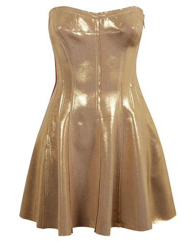 Norma Kamali Off-Shoulder Metallic Flare Short Dress - Natural