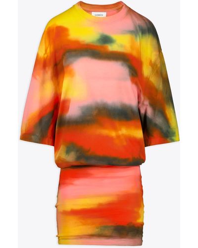 Laneus Tie Dye Jersey Mini Dress Multicolour Tie-Dye Cotton Mini Dress - Orange