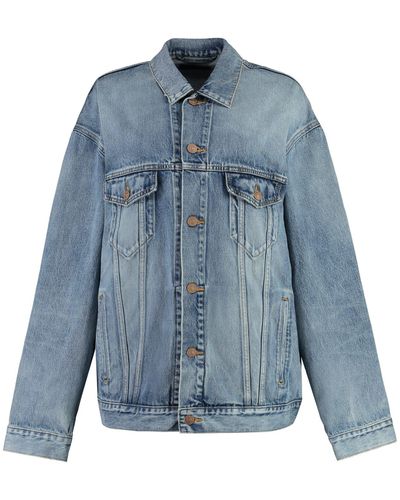 Balenciaga Printed Denim Jacket - Blue