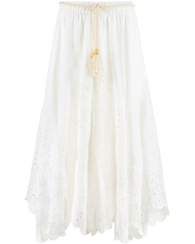Zimmermann Embroidered Linen Skirt - White