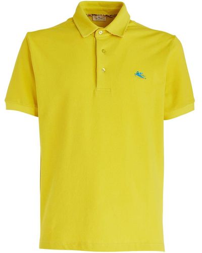 Etro Man Short Sleeve Polo Shirt In Piquet With Light Blue Pegasus - Yellow