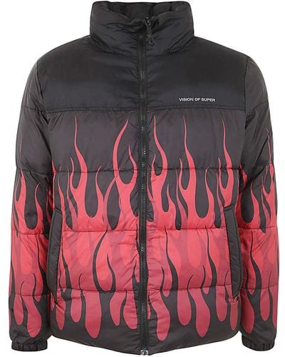 Vision Of Super Puffy Jacket With Flames - Red