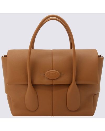Tod's Tan Leather Reverse Flat Top Handle Bag - Brown