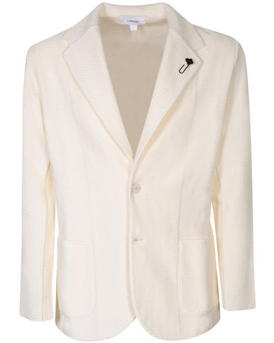 Lardini Herringbone Ivory Cardigan Style Jacket - Natural