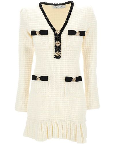 Self-Portrait Mini Dress With Jewel Buttons And Beads - Natural