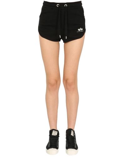 Alpha Industries Shorts With Logo - Black