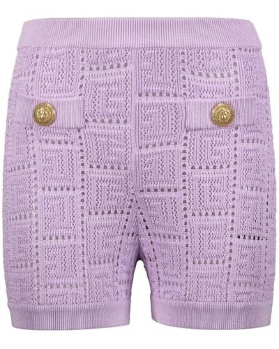 Balmain Knitted Shorts - Purple
