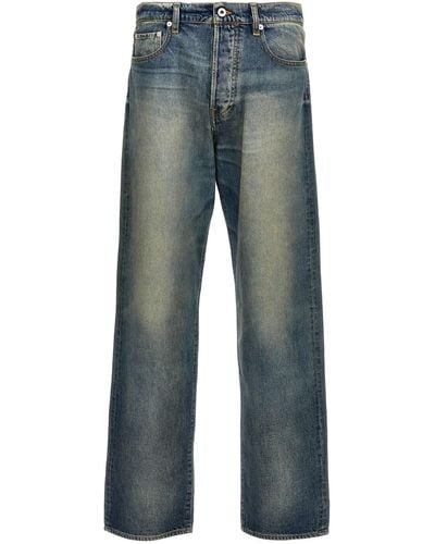 KENZO Stone Bleach Asagao Straight Jeans - Blue
