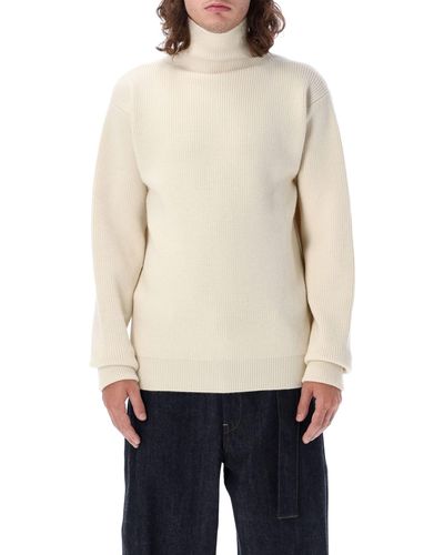 Jil Sander High Neck Sweater Zip Side - Natural
