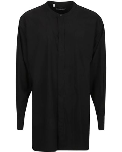Dolce & Gabbana Band Collar Plain Long Shirt - Black