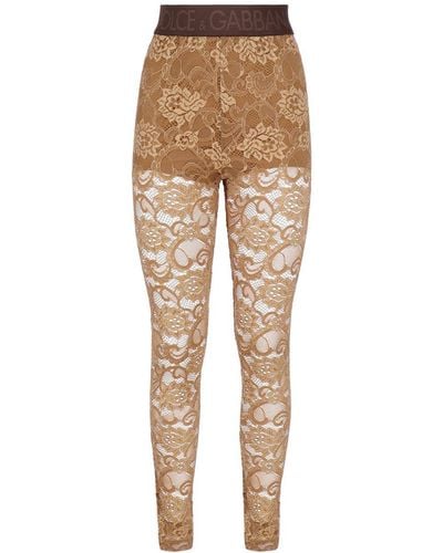 Dolce & Gabbana Logo-waistband Stretched Laced Leggings - Natural