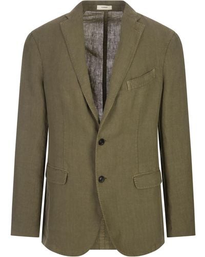 Boglioli Military Linen Regular Fit Blazer - Green