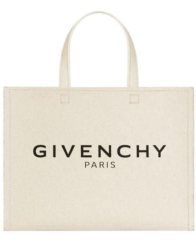 Givenchy Small G-tote Bag In Natural Beige Canvas - White