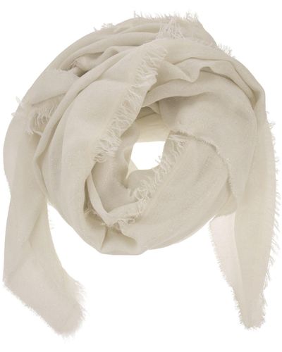 Peserico Fringed Scarf In Soft Modal, Viscose And Cotton - White