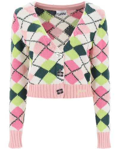 Ganni Graphic Cotton V-neck Cardigan - Multicolor