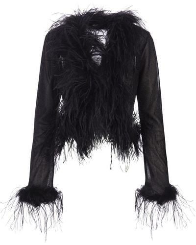 Oséree Lumiere Blouse With Feathers - Black