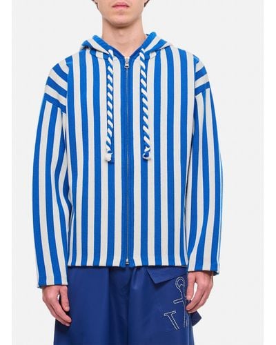 JW Anderson Striped Zipped Anchor Hoodie - Blue