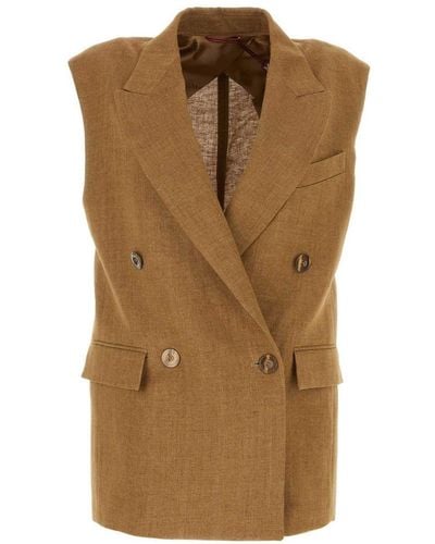 Max Mara Double-Breasted Sleeveless Gilet - Brown