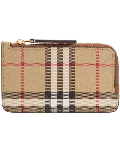 Burberry Card Case With Check Motif - Brown